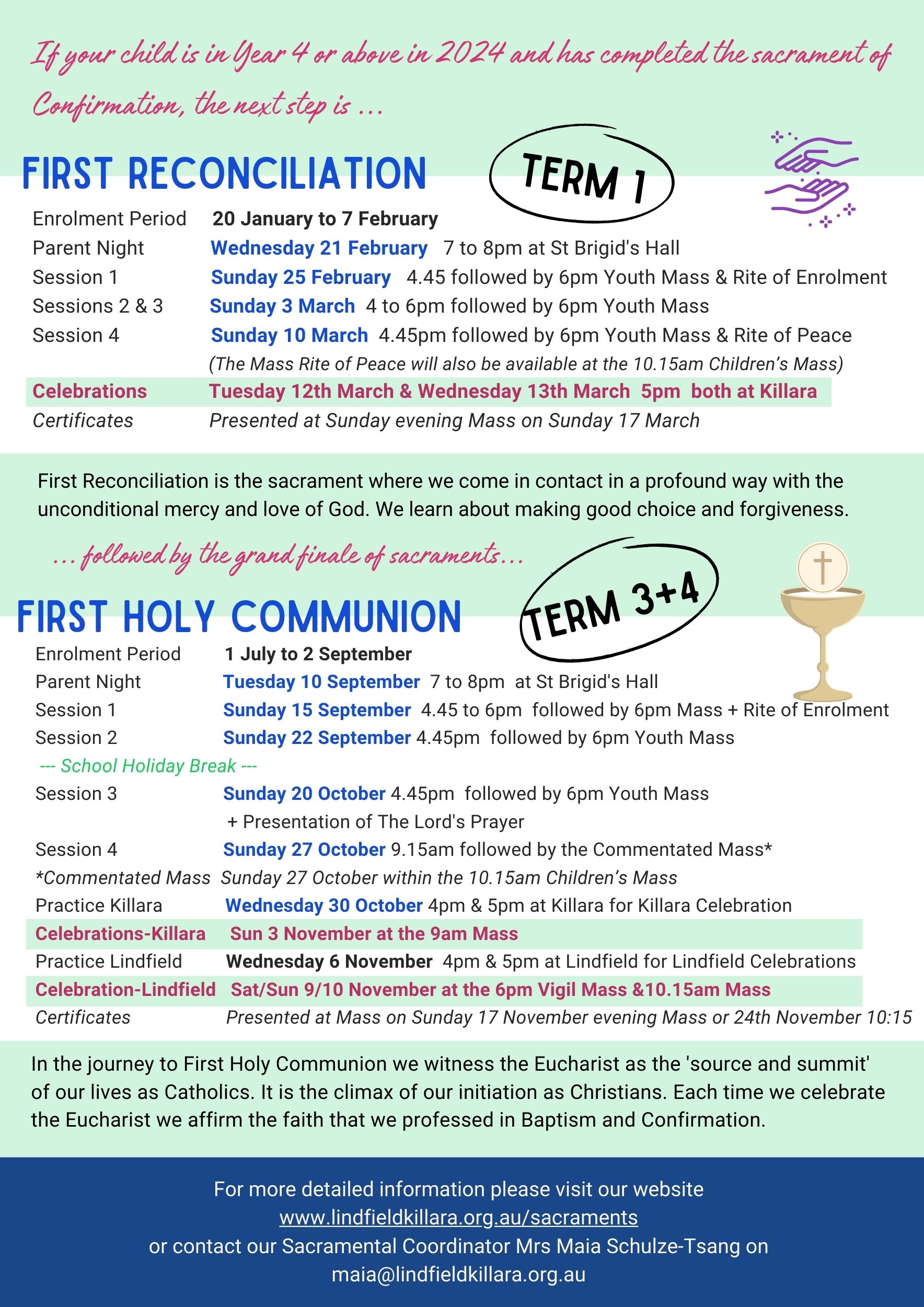 Yearly Sacramental Calendar - Catholic Diocese of Broken Bay